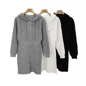 골지 라인 후드 니트 원피스 3color겨울 캐주얼 편한 홈웨어 기모
