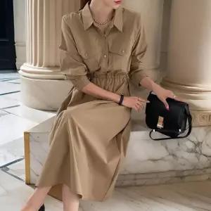 [다잇템]여성 카라넥 롱 에이라인 벨티드 원피스 (31593896A)