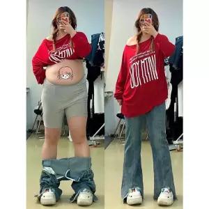 바지 빈티지 트리밍 퍼 슬림 부츠컷 블루 하이웨스트 빅사이즈 와이드 여자청바지 청바지 봄가을 원템3