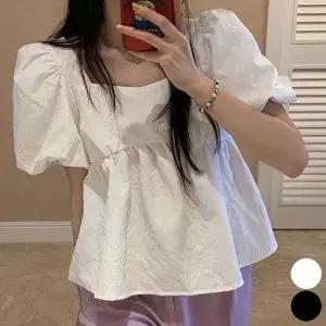 청순 여름 여자 스퀘어넥 블라우스 시원한 반팔 퍼프