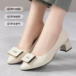 여자신발 통굽 가죽 신발 쿠션 봄가을 사계절 엄마 구두 미들굽 단화 심쿵희망