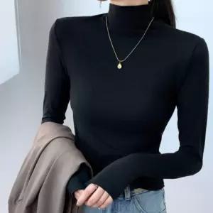 데일리룩 긴팔 티셔츠 슬림핏 간절기 미드넥클래식목 터틀 여성 폴라트 반니트 반스웨터 목티 포근한