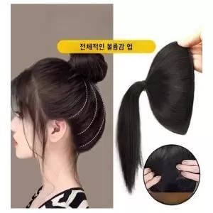 여성 헤어 가발 똥머리 볼륨업스타일 올림 풍성한여자 단발 정수리 인모 가체 반가 모자 부분 패션 미용 피