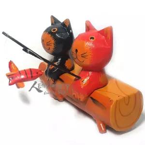 통나무 낚시 S 고양이 미니어쳐 목각인형어처 어쳐 장식품 소품 우드 원목 감성 집들이선물 어처