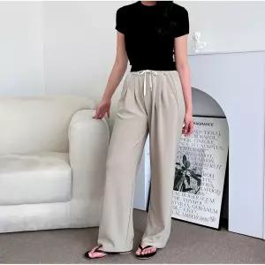 여자 오프미 투턱 와이드팬츠 긴바지 핀바지 통일자바지 밴딩 코튼 면바지 여성 여름통 편한 고무줄