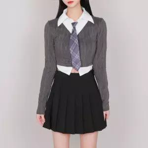넥타이증정 하이틴 스쿨룩 셔츠 브이넥 상의 세트니트가디건 세트의 졸업 졸업식 코스튬 코스프레 여리여리