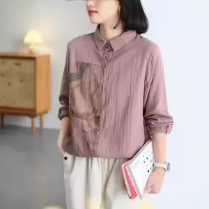 여성셔츠 봄가을 신상 면사 셔츠 카라 프린트 캐주얼 루즈핏 긴팔 남방 심쿵돌직구