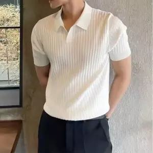 남자 여름 단정한 카라니트 반팔티셔츠 캐주얼정장남성출근룩 남성넥 브이 오피스