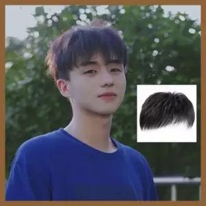 미용 네츄럴블랙 패션  타입 앞머리 정수리 남자 인모 댄디스타일 장발 풍성한 가발 커버