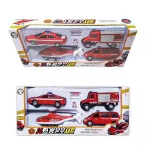 긴급출동 소방본부세트 4p트럭 헬기 장난감 자동차 역할놀이 소방차 불자동차 차장난감