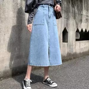 뒷밴딩 트임 데님 스커트 LL-B112 청치마 딩청 여성 캐주얼 패션 여성롱 치마