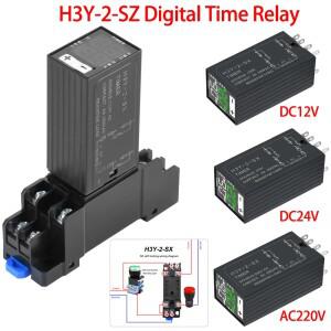 H3Y 디지털 디스플레이 지연 릴레이 DC12V 24V AC220V 전자 타임 베이스 소켓 포함 LCD 전원 컨트롤러 타이