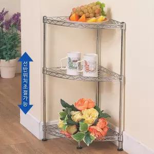 거실 주방틈새 구석 코너 3단 슬림 메탈선반 매장 팬트리 서재 진열대 실버랙