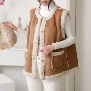 여성 겨울 양털 조끼 포근한 무스탕 스타일 베이직 루즈핏 베스트보아퍼 인조 따뜻한 루즈 스웨이드 데일리