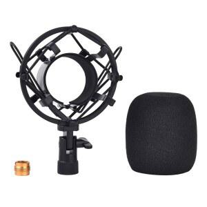 루크코 유니버설 53MM 블랙 마운트 녹음 47 홀더 마이크 견고한 스탠드 클립 콘덴서 올메탈 마이크용 스탠드 포함 메탈 바람막이 쇼크