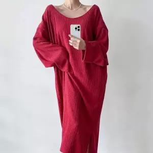 [신상오픈런]빨간색 롱원피스 여성용 오프숄더 빅사이즈 골지 디자인 밑트임 (41928537)