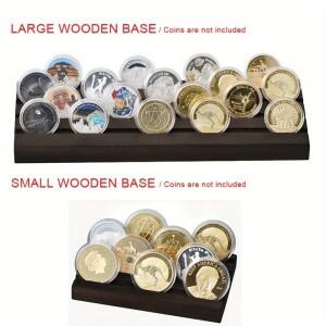 나무 동전 디스플레이 스탠드 군사 도전 홀더 수집가를위한 데스크 주최자 홈 장식을위한 이상적인 컬렉션