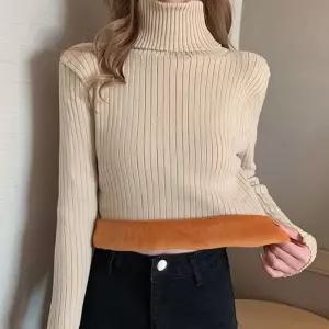 여성 골지 기모 안감 신축성 좋은 소재 겨울 이너 외출 목폴라 티셔츠하이넥 터들 니트 얇은 폴라 반티