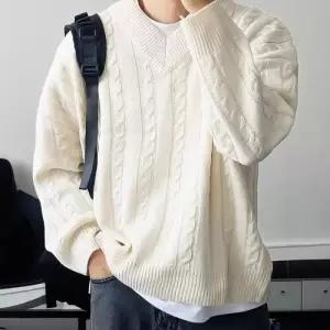 원더우면 남사친 니트 빈티지 가을 캐주얼 꽈배기 메일라드 브이넥 풀오버 OPH3