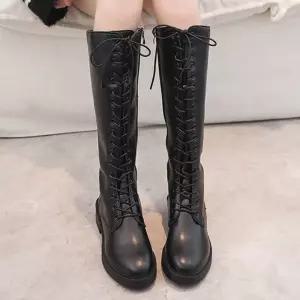 여성 레이스업 키높이 슬림핏 블랙 롱워커 부츠 높이 가을겨울신발 데일리 페미닌룩포인트 캐주얼