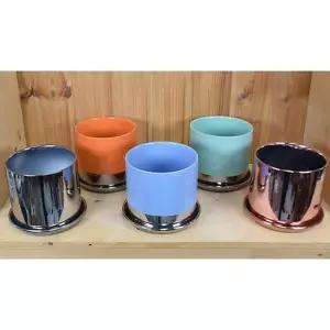 모던레시피 고급 메탈릭 포인트 원형 도자기 화분 16x14cm귀여운 선물용 감각적인 인테리어 베란다 적인