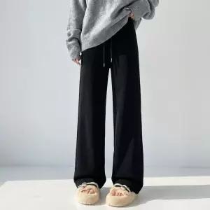 아인리 여성기모 하이웨스트 세미와이드팬츠 블랙골덴바지 겨울 융바지 여자 코듀로이