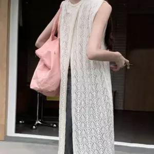 민소매 나시펀칭니트 롱 슬리브리스 티셔츠 LD058 비치용 원피스 롱티 나시