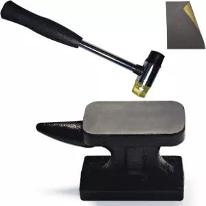 NewFe 미니 언 혼 앤빌 앤 해머 세트 고무 망치가 포함된 1.1파운드 단조 주얼리 제작 도구 금속 스탬핑용