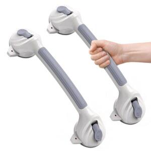 로일반 욕조 및 샤워용 그랩 안전 샤워 강력한 흡입 있는 바 욕실 기능 핸들 프리 방수 샤워 바 2팩 노인용 노인용 난간 컵이 그랩 16.8인치 드릴 탈착식