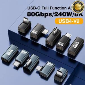 USB4 V2 90도 유형 C 각도 어댑터 80Gbps Thunderbolt 5 4 3 팔꿈치 240W 케이블 커넥터 MacBook Air 용