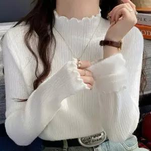 겨울소장템 밍크안감 반폴라 니트프릴티 가을셔츠 긴팔셔츠 목티 여성 포근