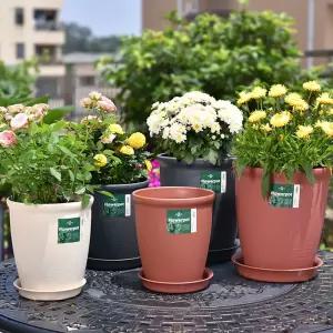 고강도 플라스틱 화분 키큰 미분 8호 25x28cm꽃집 분배 인테리어 정원 원예 베란다 디자인 받침세트 원형