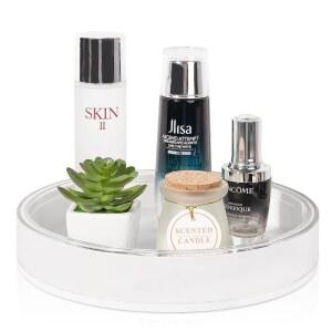 Anyoifax 360 회전 메이크업 정리함 회전 스킨케어 화이트 스몰 주방 홀더 베니티 정리함 욕실 향수 화장대 조리대 트레이 수잔 턴테이블 보관 레이지