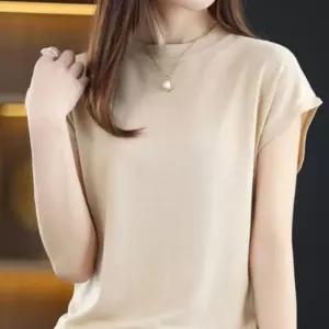 여자 여름 얇은 니트 라운드넥 스판 오피스 반팔 티셔츠 여성 기본 나시 민소매 이너 베이직