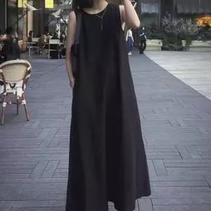 시원한 민소매 여성 롱원피스 블랙 A라인 여름 백오픈원 트임 백트임 바캉스룩 꾸안꾸 휴양지 피크닉 데이