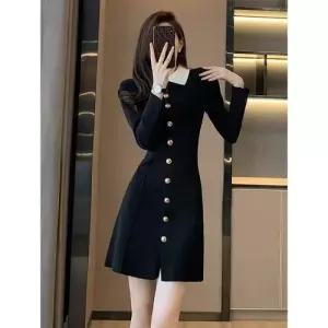 니트 원피스 스커트 여자 롱 가을 스웨터 검은 작은 이른 헵번 프렌치 원템3