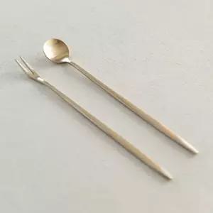 방짜유기 시리즈 티스푼 포크 대 세트 수저 커트러 바스 긴스 디저트 롱스 머들러 긴러