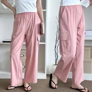 여성 와이드 스타일 옆주머니 카고 편안한 넓은 팬츠주름바지 허리밴딩 통바지 긴바지 밴딩 여름 여자긴 겨