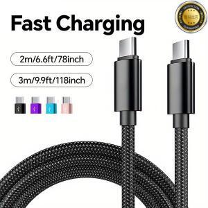 66W 5A 나일론 1m 2m 3m USB C to 고속 충전 케이블 (아이폰 15 16 Pro Max 삼성 S24 샤오미 오포용)