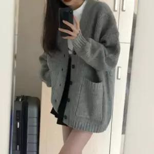 여성 겨울 아방 오버핏 포켓 스웨터 니트 긴팔 가디건 남성 여자 롱가디건 검정 봄니트 트위드자켓 간절기