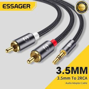 Essager RCA 오디오 케이블 스테레오 3.5mm ~ 남성-여성 AUX 잭 Y 분배기 증폭기 홈 시어터 와이어