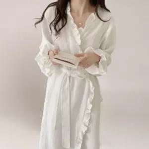 헬로썬셋 러플 샤워가운 잠옷여성여름가디건골프커버업배쓰로브가운라운지웨어리조트웨어가운 원피스 홈웨