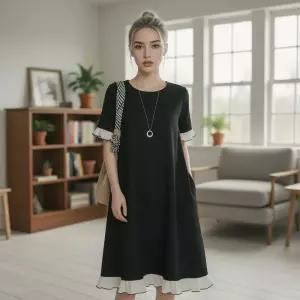 엘레르노 루즈핏 원피스 임산부 빅사이즈 블랙 쉬폰 린 오피스룩 롱 프릴 럭셔리 캐주얼 레이스 스커트 여