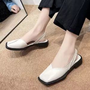 여성 스퀘어 스트랩 샌들 절개포인트 사각 플랫슈즈코 여름 구두