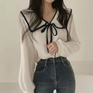여성 세일러 카라 긴팔 블라웃흐 1P 데일리 출근룩여자화이트남방 리본 셔츠 기본 정장 여름 하객 간절기