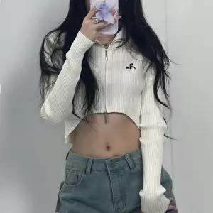 투웨이 라운드 언발 크롭 골지 니트 집업 3color후드티 긴팔자켓 가을 하프 아노락 셔츠 무지 점퍼