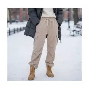 여자 코듀로이 카고 융털 바지 밴딩 주머니 1개방한 기모 팬츠 여성카고 와이드밴 겨울