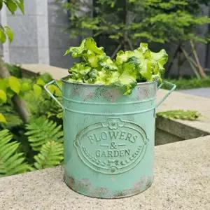 가든 틴 양손 민트원형통 원형 케이스 철통 인테리어소품 데코 장식 용화분 빈티지 빈티지철