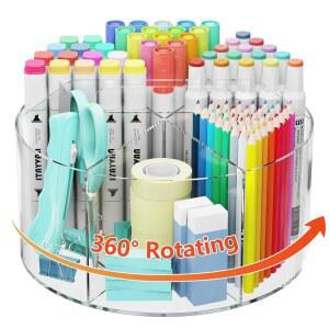 아이타이반 책상 펜 홀더 크레용 메이크업 정리함 마커용 사무용품 액세서리 360도 정리함 주방 베니티용 연필 데스크톱 정리함 아크릴 회전 회전