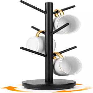 MyLifeUNIT 머그 홀더 트리 360° 회전 커피 컵 6개의 후크 카운터탑용 나무 정리함 바 액세서리(블랙)